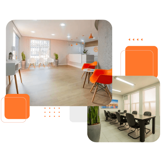 Ambiente da unidade Cidade Nova do Desk Coworking